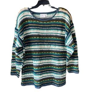 Jennifer Reed Vintage Knitted by Hand 3D Knit Sweater. Earthy Boho Striped M